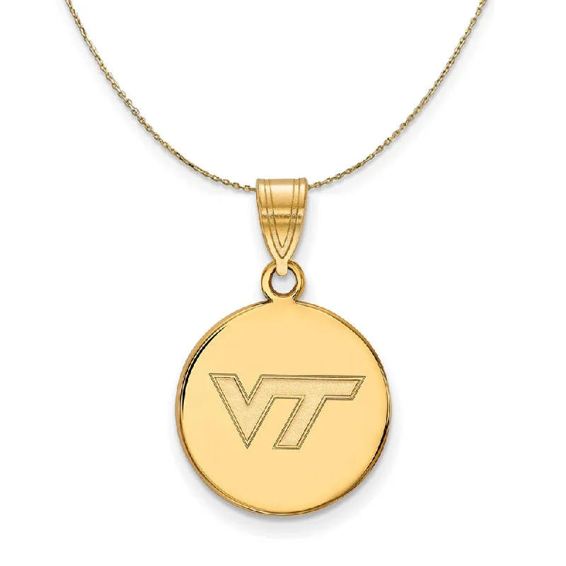 Rustic finish necklace-14k Yellow Gold Virginia Tech Medium 'VT' Disc Necklace