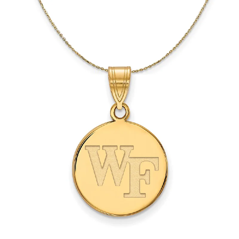 Hex pendant necklace-14k Yellow Gold Wake Forest U. Medium 'WF' Disc Necklace