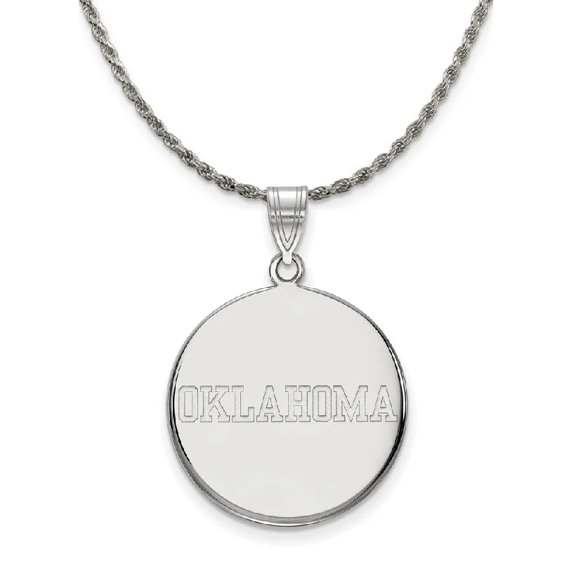 Thick-set pave necklace-Sterling Silver U. of Oklahoma Large Disc Pendant Necklace