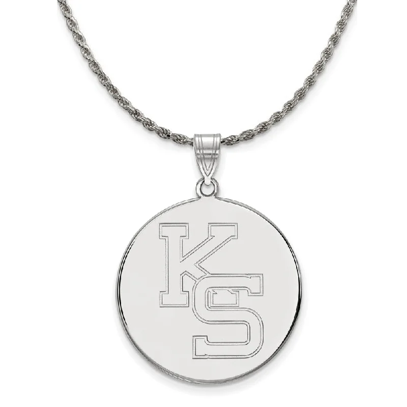 Arcing design necklace-Sterling Silver Kansas State XL Disc Pendant Necklace