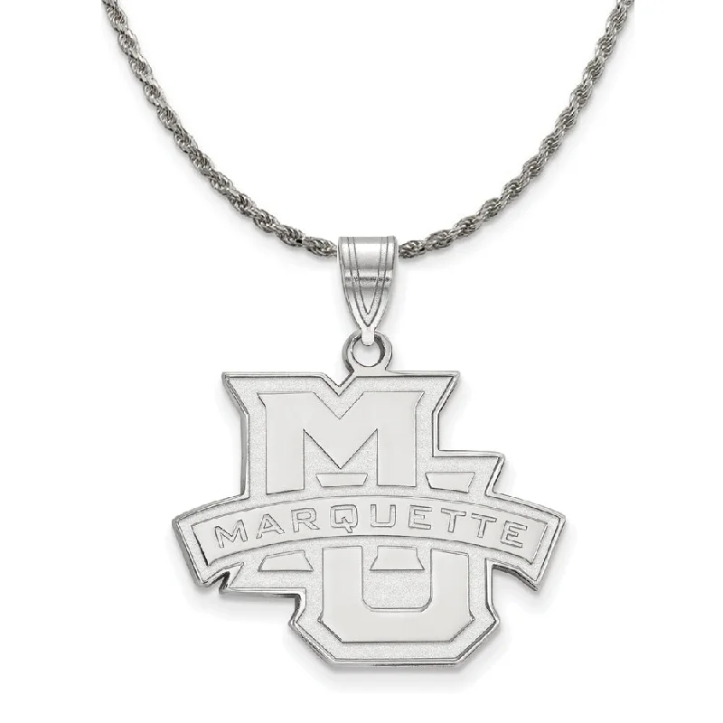 Carved pattern necklace-Sterling Silver Marquette U Large 'MU' Necklace