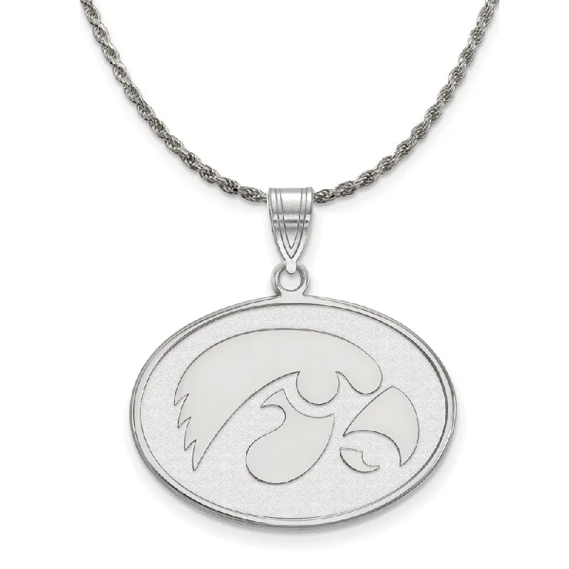 Sterling Silver U. of Iowa Large Oval Disc Pendant Necklace