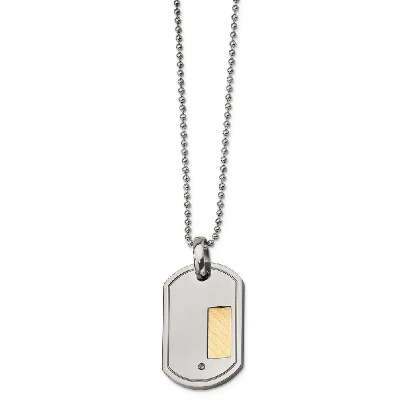 Stainless Steel, 18k Gold Plated and Diamond Accent Dog Tag Necklace