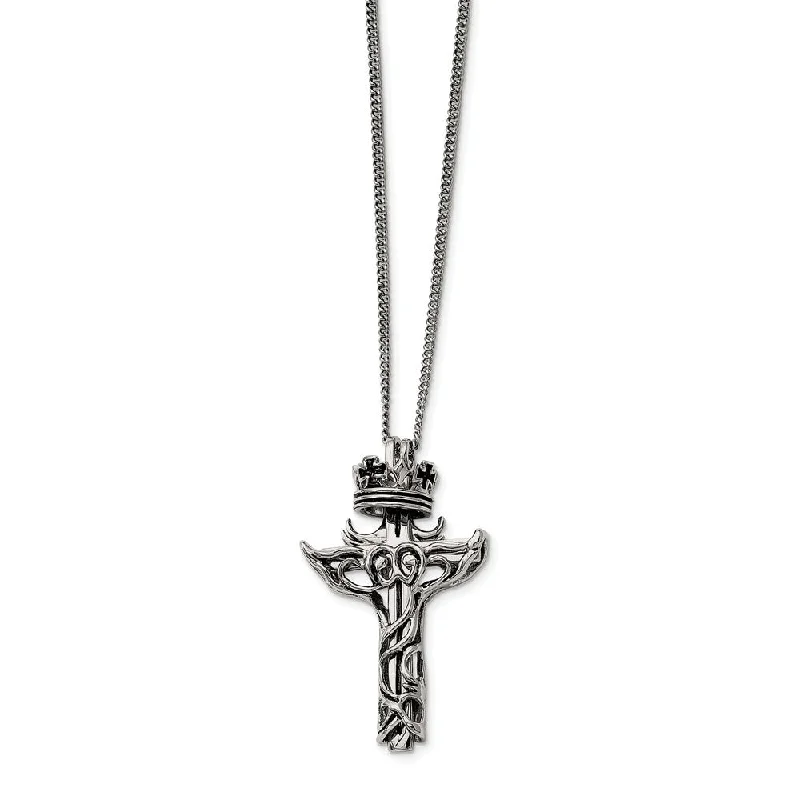 Dual-stone necklace-Stainless Steel 2 Piece Crown and Cross Necklace - 22 Inch