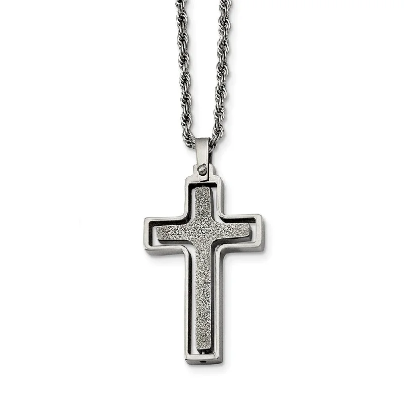 Wide-tier necklace-Stainless Steel 2 Piece Laser Cut Cross Necklace - 22 Inch