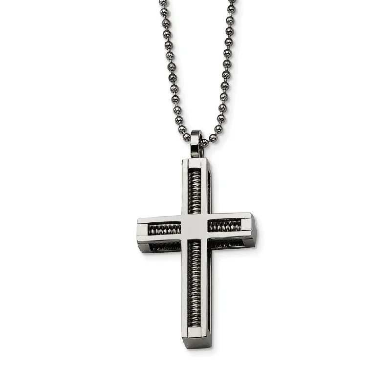 Glinting silver necklace-Stainless Steel 3D inset Cross Pendant Necklace - 24 Inch