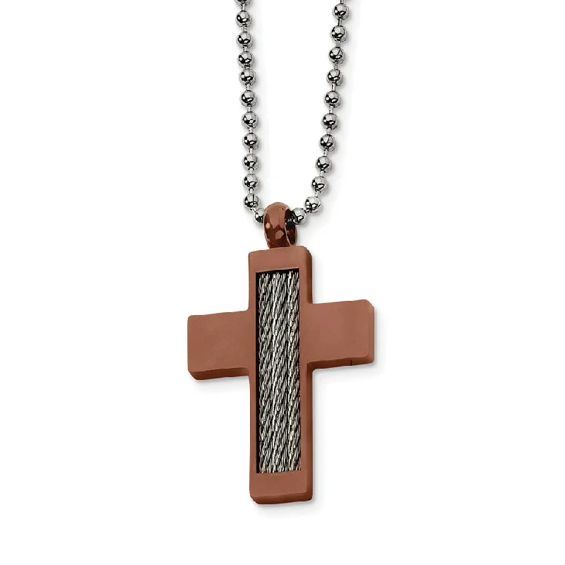 Welded gold necklace-Stainless Steel and Cognac Accent Cross Necklace