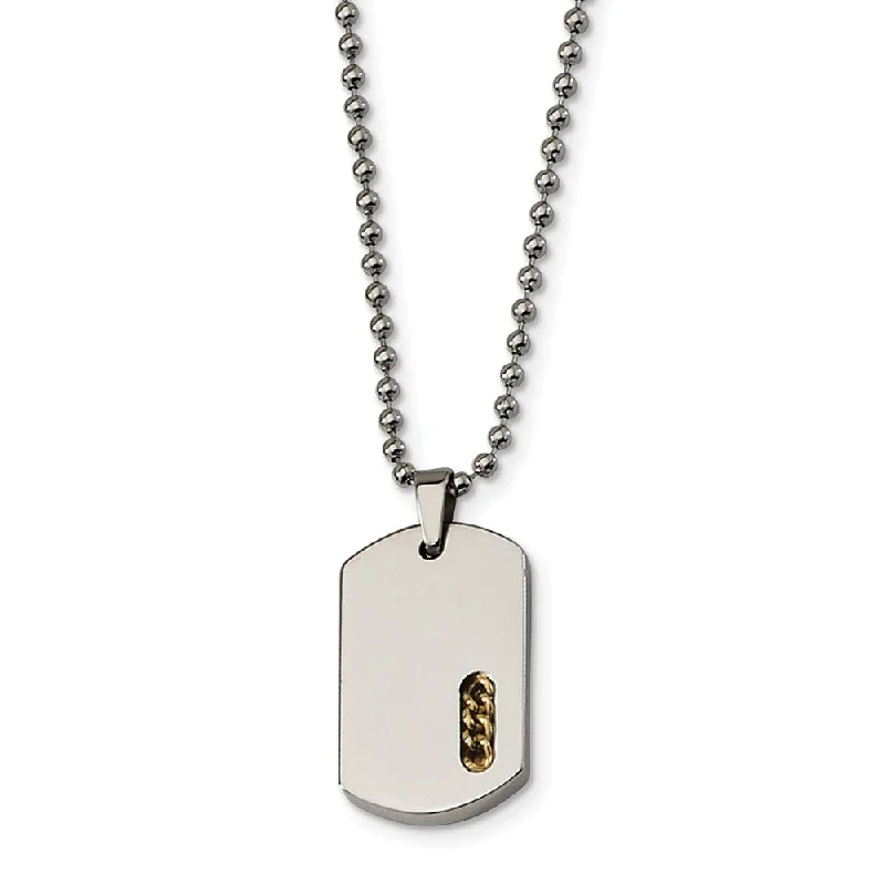 Satin granite necklace-Stainless Steel and Gold Tone Dog Tag Necklace, 22 Inch