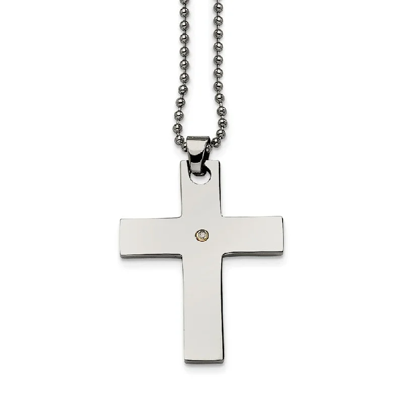 Stainless Steel and Single Diamond Accent Cross Necklace - 22 Inch