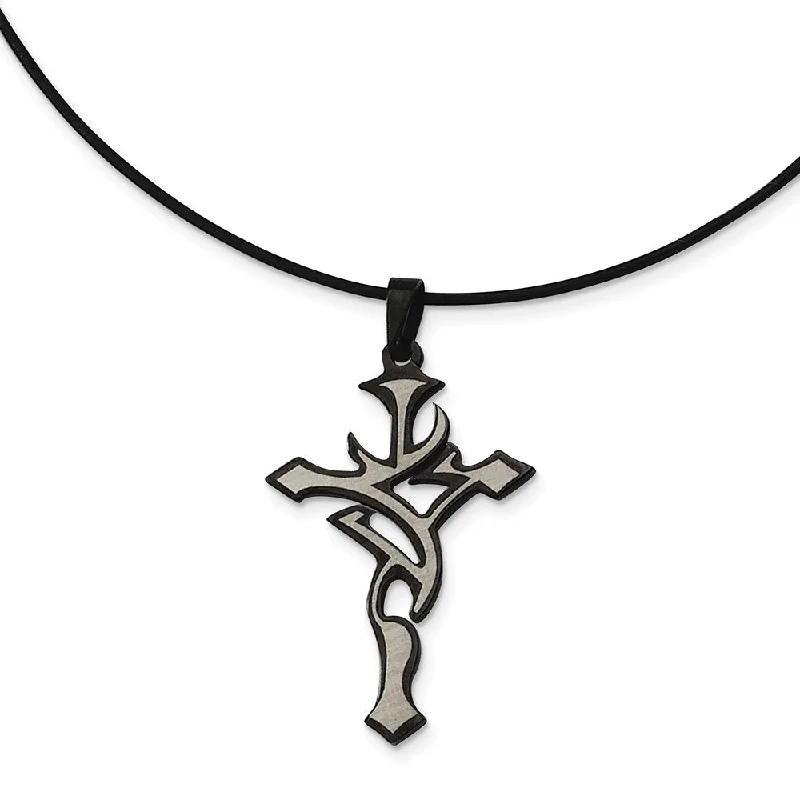 Heaped birthstone necklace-Stainless Steel, Black and Grey Accent Cross Necklace