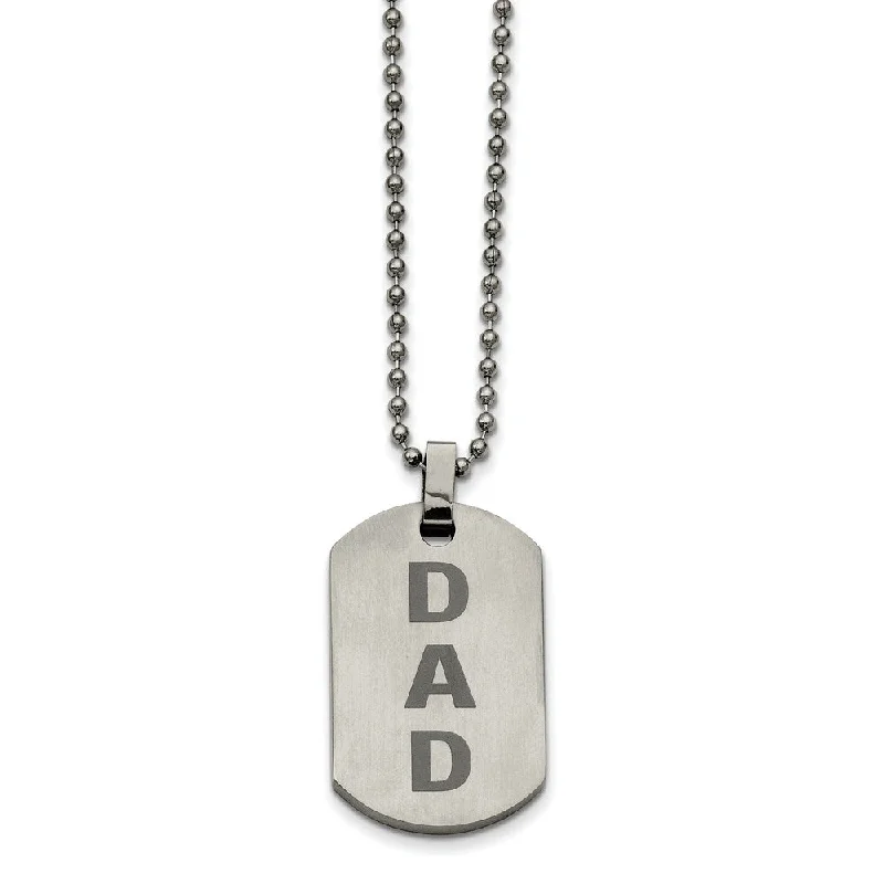 Stainless Steel Black Enamel Dad Dog Tag Necklace 24 Inch