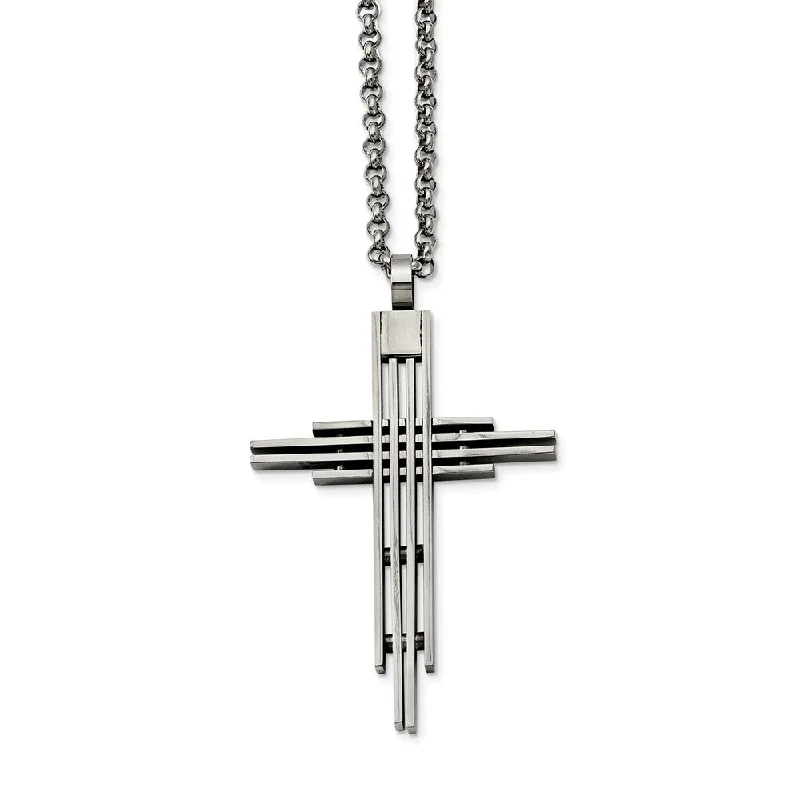 Stainless Steel Brushed Cross Necklace - 24 Inch