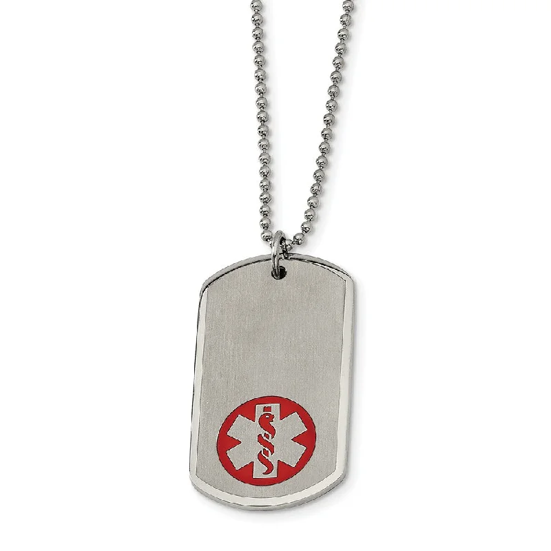 Shimmering ruby necklace-Stainless Steel Brushed Dog Tag Medical Necklace - 22 Inch