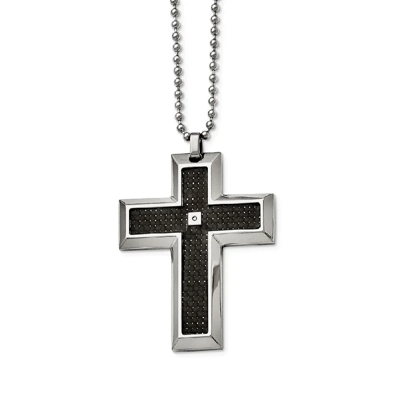 Rich gold necklace-Stainless Steel, Carbon Fiber and Diamond Accent Cross Necklace