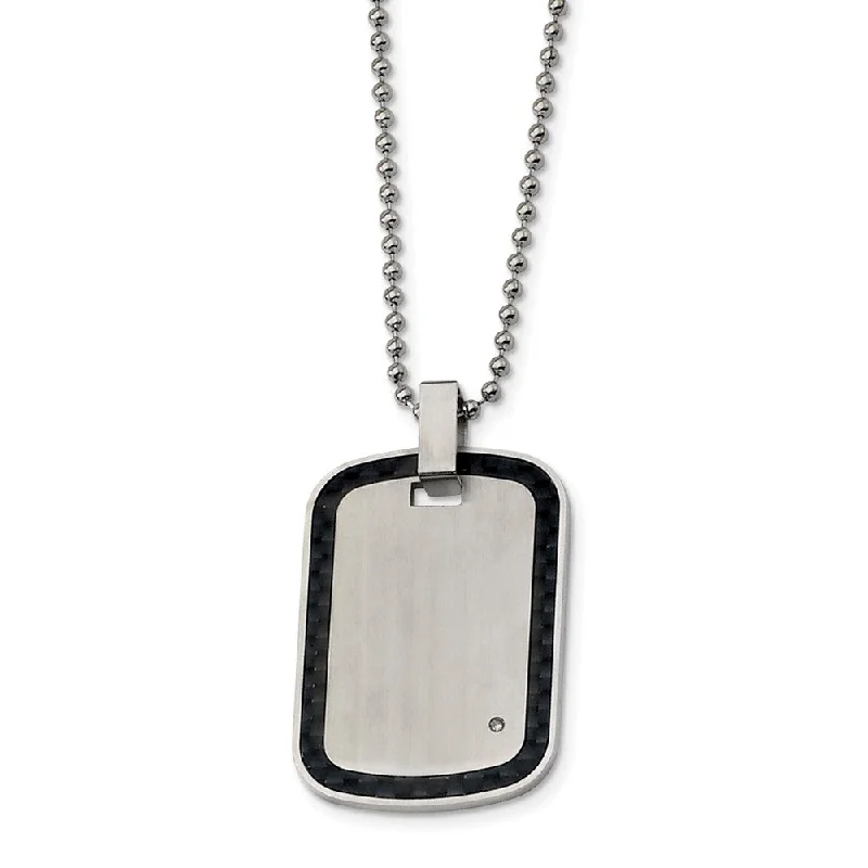 Stainless Steel, Carbon Fiber and Diamond Accent Dog Tag Necklace