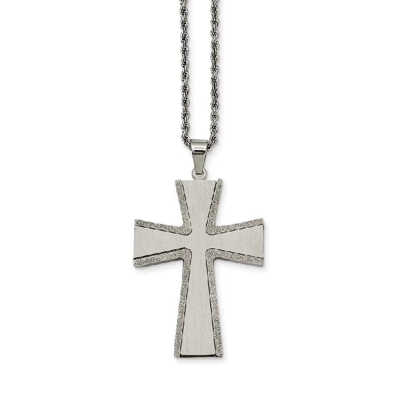 Rich agate necklace-Stainless Steel Laser Cut Edge Cross Necklace - 24 Inch