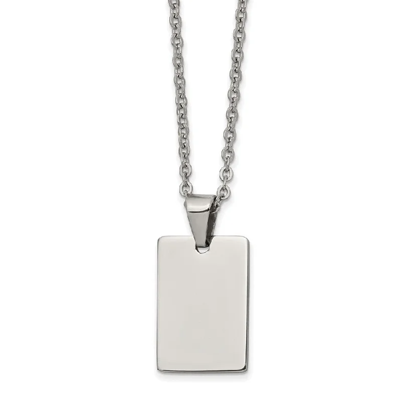 Framed chain necklace-Stainless Steel Polished Engravable Rectangle Necklace, 18 Inch