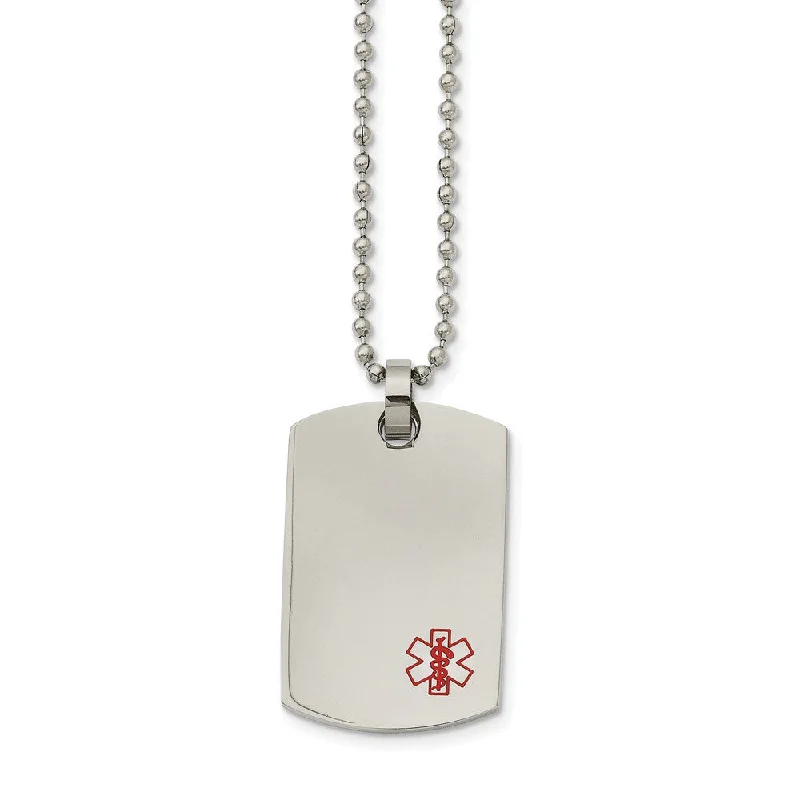 Stainless Steel Polished Medical Dog Tag Necklace - 24 Inch