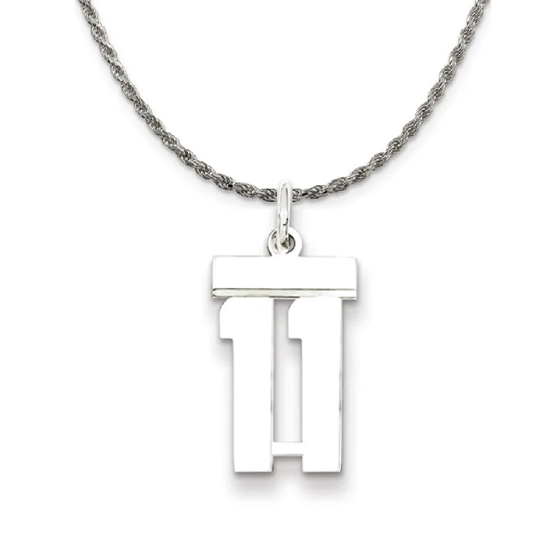 Carved gem necklace-Sterling Silver Athletic Lg Polished Number 11 Necklace