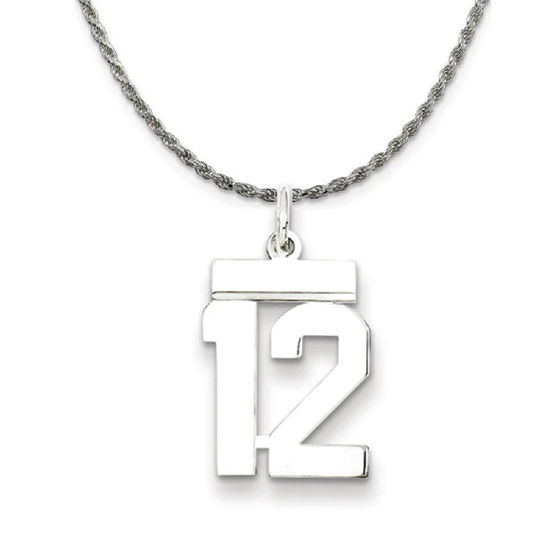 Tide effect necklace-Sterling Silver Athletic Lg Polished Number 12 Necklace