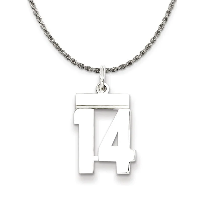 Sterling Silver Athletic Lg Polished Number 14 Necklace