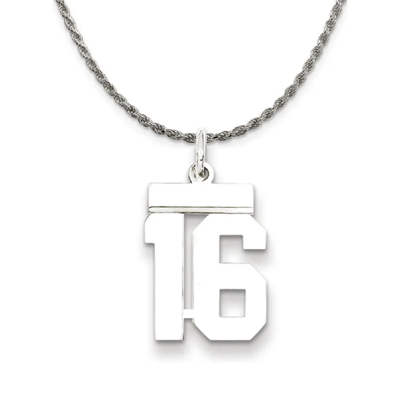 Thick-set pave necklace-Sterling Silver Athletic Lg Polished Number 16 Necklace