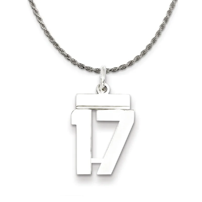 Sterling Silver Athletic Lg Polished Number 17 Necklace