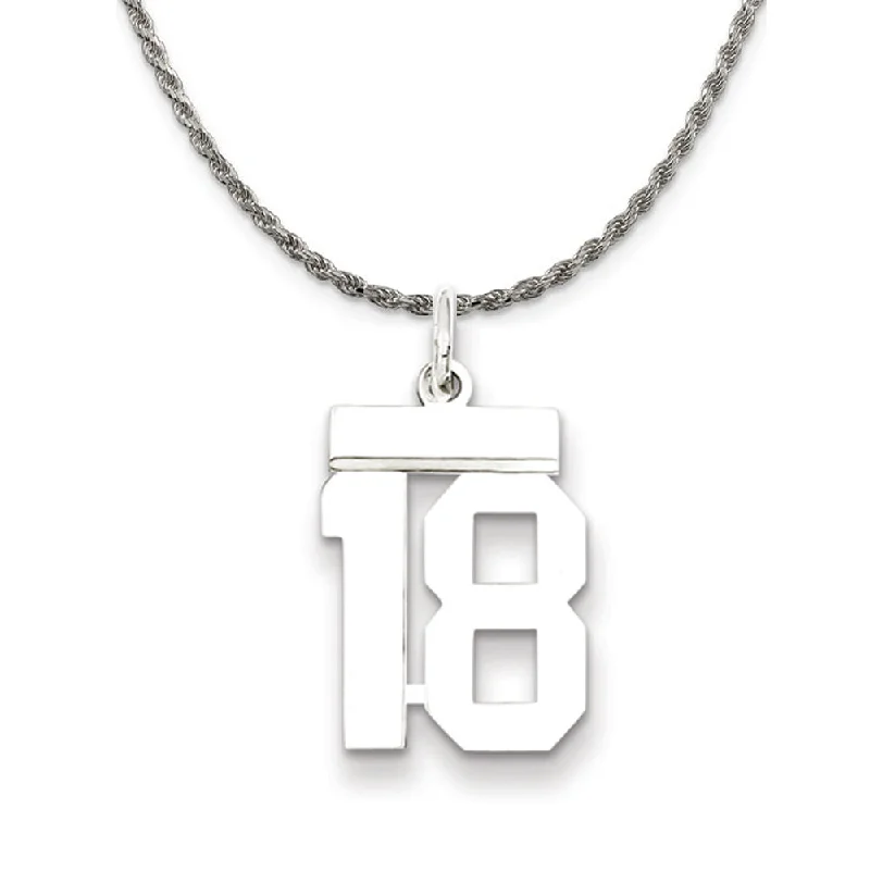 Heaped birthstone necklace-Sterling Silver Athletic Lg Polished Number 18 Necklace