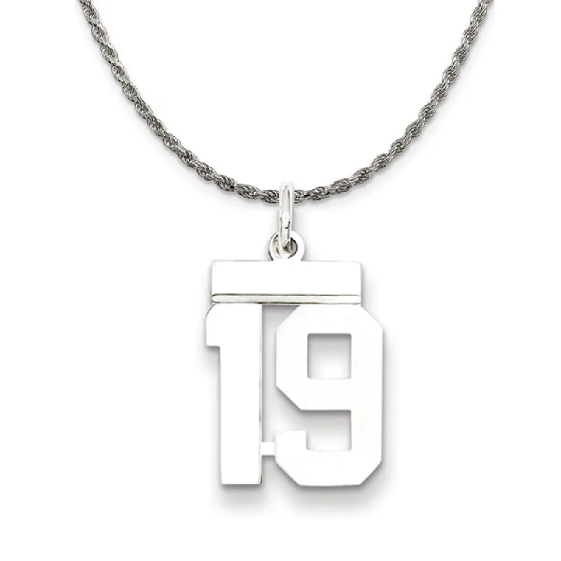 Sterling Silver Athletic Lg Polished Number 19 Necklace