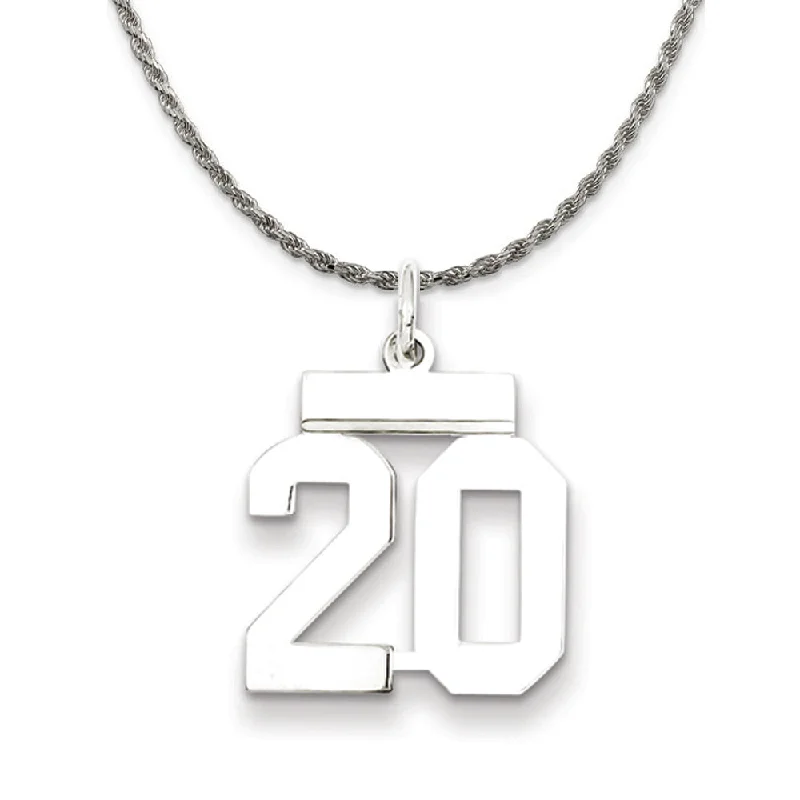 Sterling Silver Athletic Lg Polished Number 20 Necklace