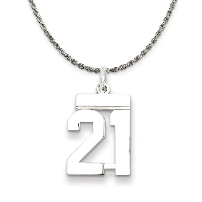 Sterling Silver Athletic Lg Polished Number 21 Necklace