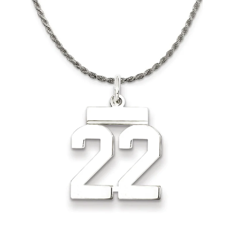 Shiny gold necklace-Sterling Silver Athletic Lg Polished Number 22 Necklace