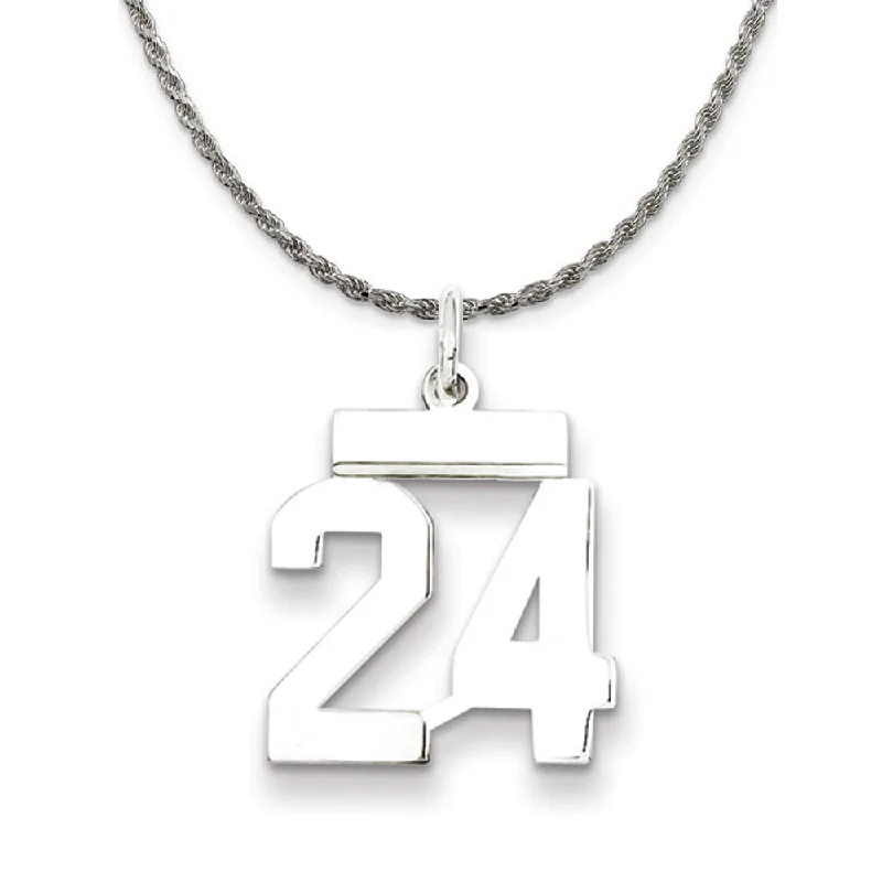 Triple-heart necklace-Sterling Silver Athletic Lg Polished Number 24 Necklace