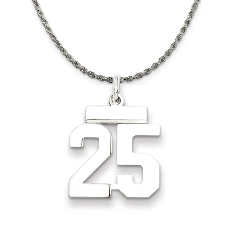 Firm gold necklace-Sterling Silver Athletic Lg Polished Number 25 Necklace