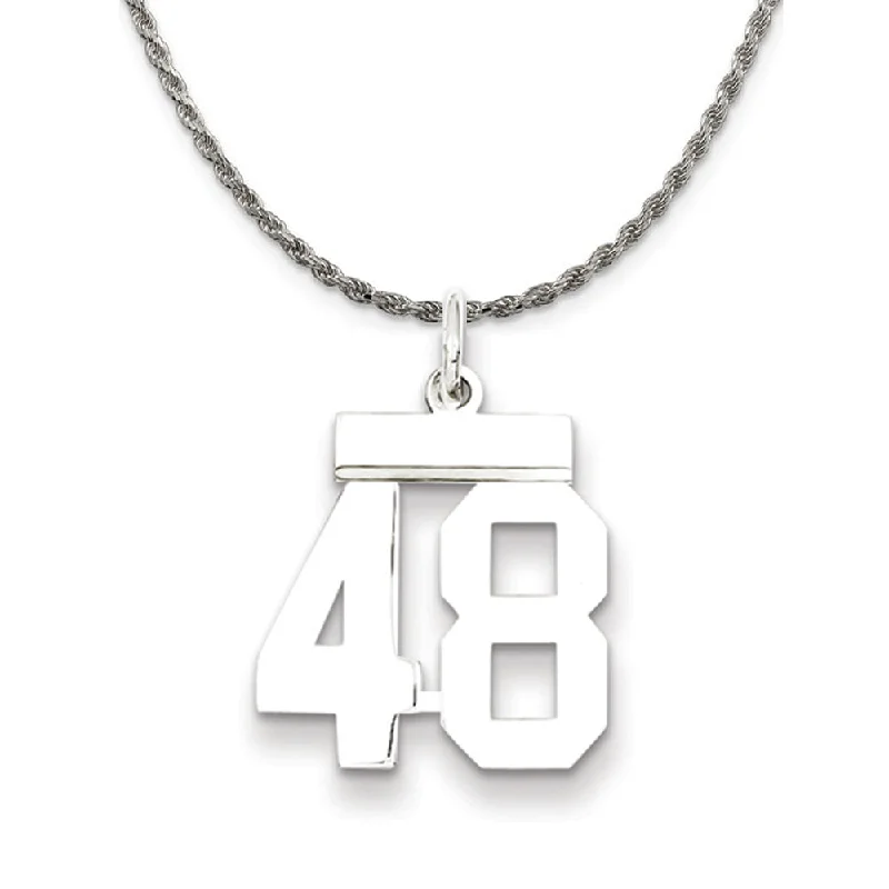 Peak motif necklace-Sterling Silver Athletic Lg Polished Number 48 Necklace