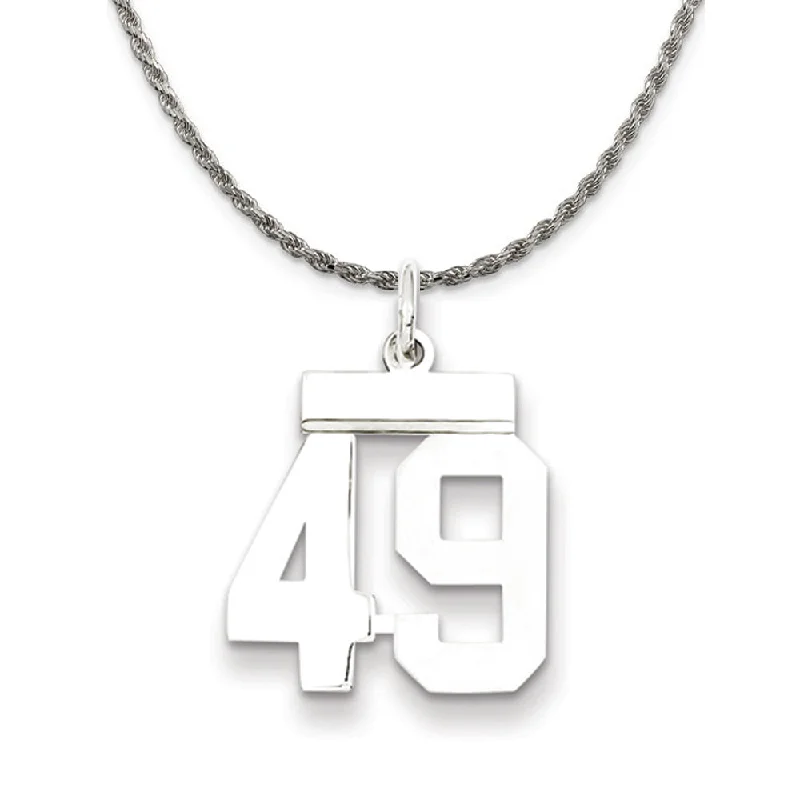 Tall gem necklace-Sterling Silver Athletic Lg Polished Number 49 Necklace