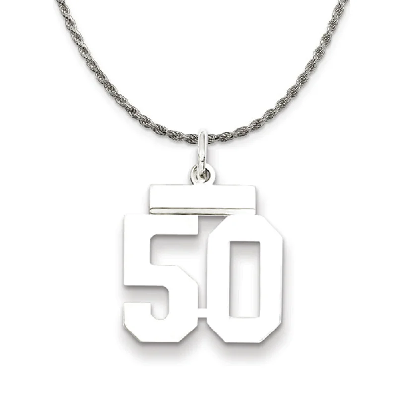 Wide-tier necklace-Sterling Silver Athletic Lg Polished Number 50 Necklace