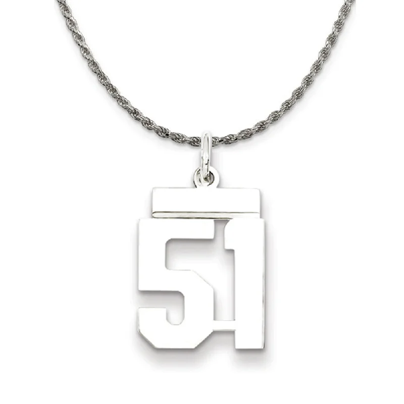 Rustic finish necklace-Sterling Silver Athletic Lg Polished Number 51 Necklace