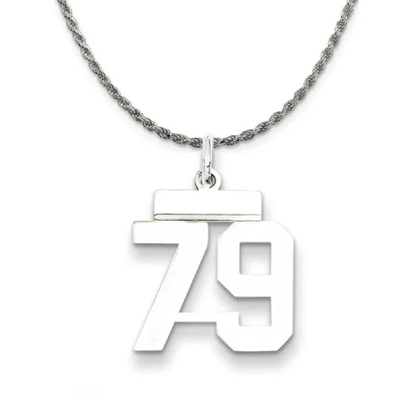 Arced gem necklace-Sterling Silver Athletic Lg Polished Number 79 Necklace