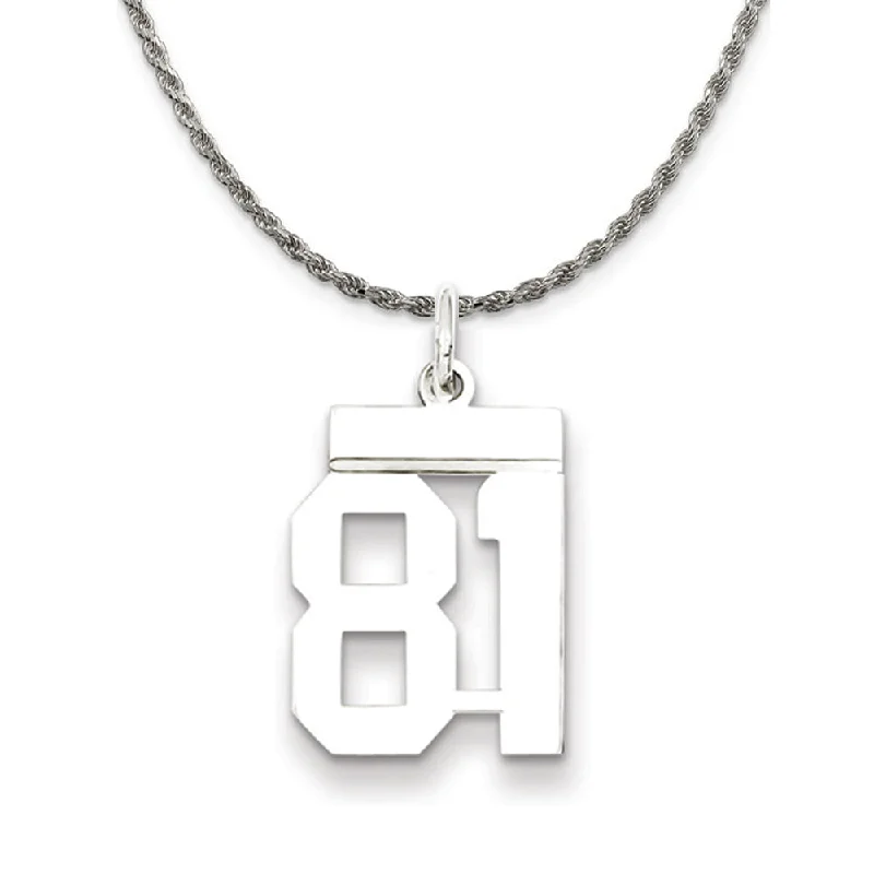 Hex pendant necklace-Sterling Silver Athletic Lg Polished Number 81 Necklace