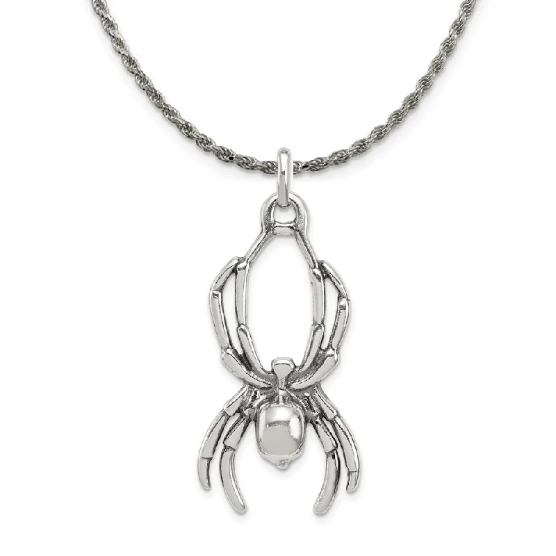 Optic necklace-Sterling Silver Large 2D Antiqued Spider Pendant Necklace