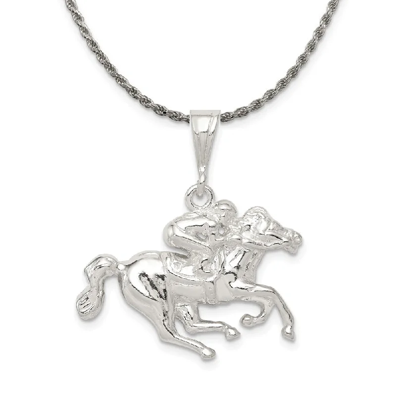 Sterling Silver Race Horse and Jockey Pendant Necklace