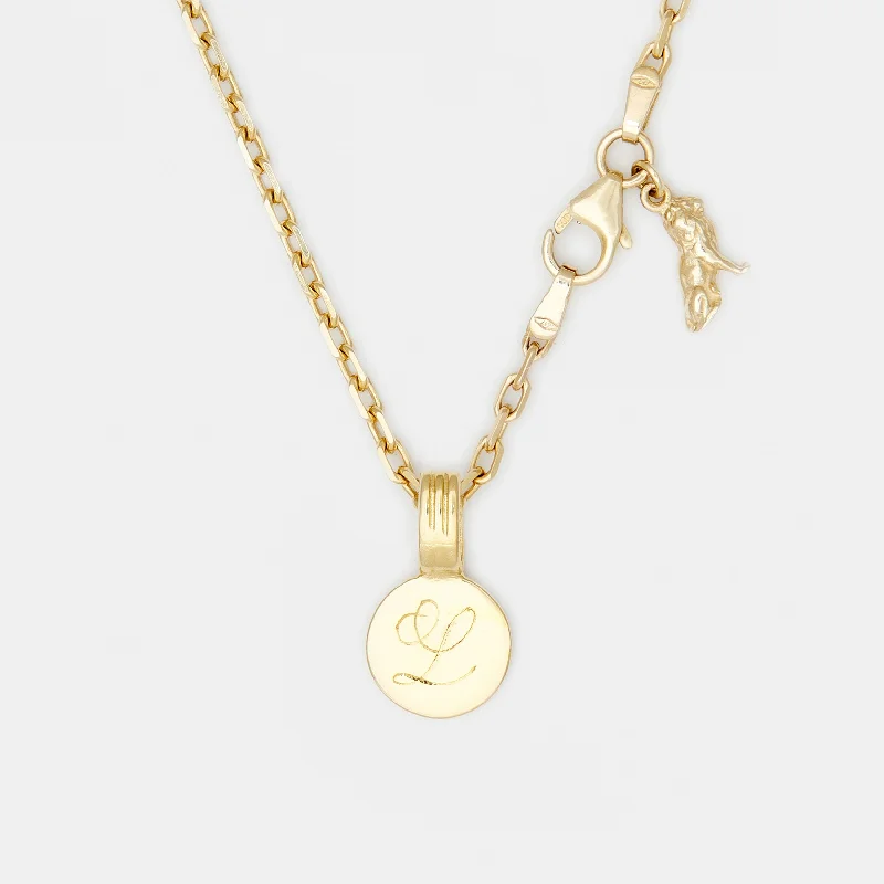 Streaked stone necklace-Tiny Joan Initial Medallion in Solid Gold For Him