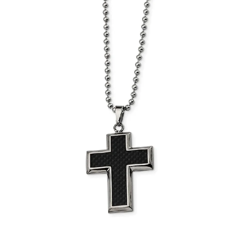 Scarred necklace-Titanium and Black Carbon Fiber Cross Necklace 22 Inch