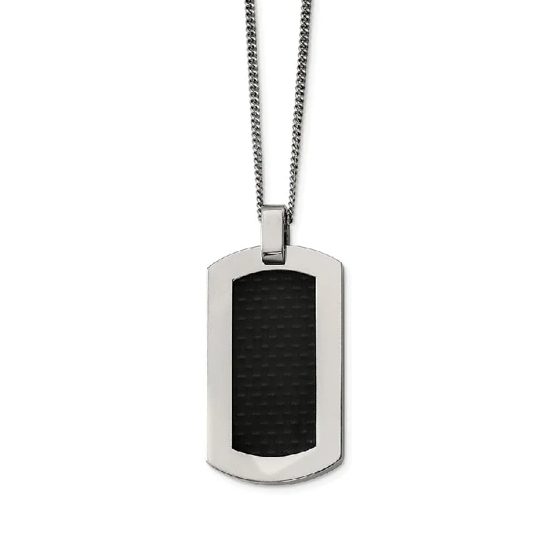 Shimmering ruby necklace-Titanium and Black Carbon Fiber Dog Tag Necklace 24 Inch