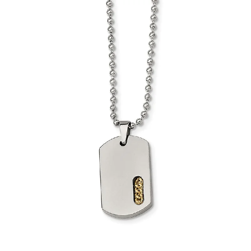 Glossy gem necklace-Titanium and Gold Tone Accent Dog Tag Necklace 22 Inch