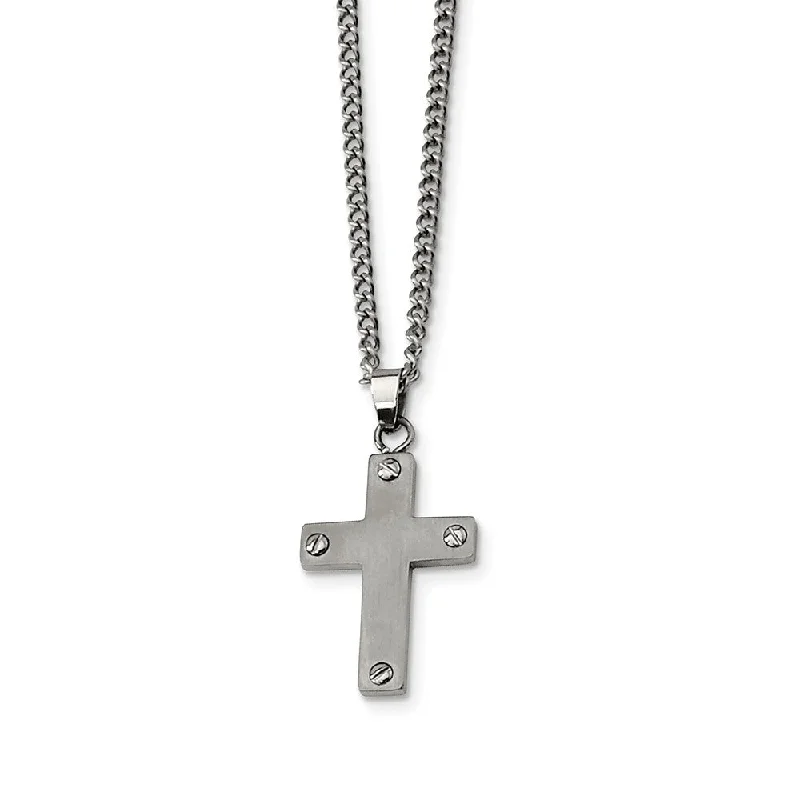 Unified chain necklace-Titanium Brushed Cross Necklace 22 Inch