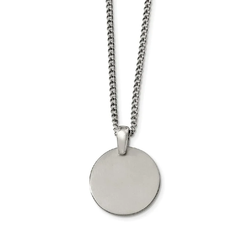 Edge-set necklace-Titanium Brushed Disk Necklace 22 Inch