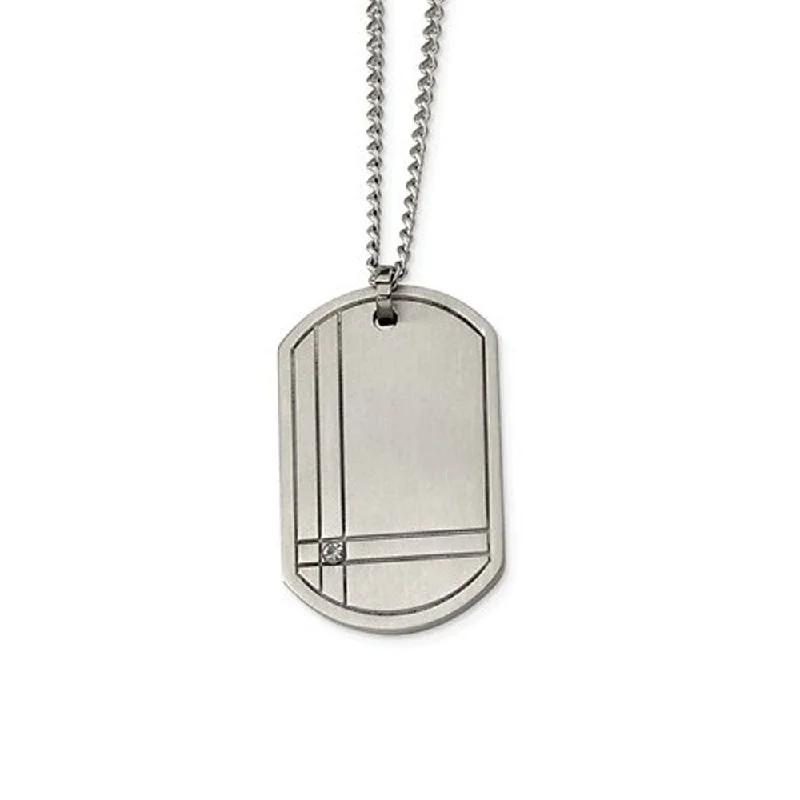 Worn-edge necklace-Titanium Grooved and Diamond Accent Dog Tag Necklace 22 Inch