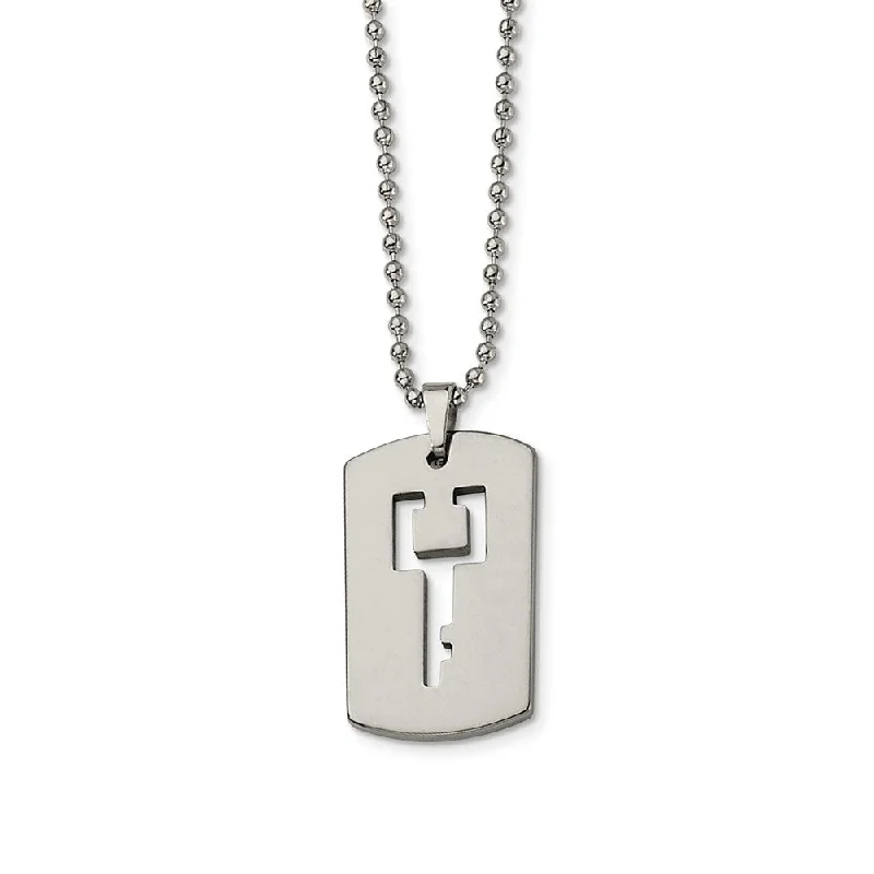 Slim diamond necklace-Tungsten Dog Tag with Key Cut-out Necklace 22 Inch